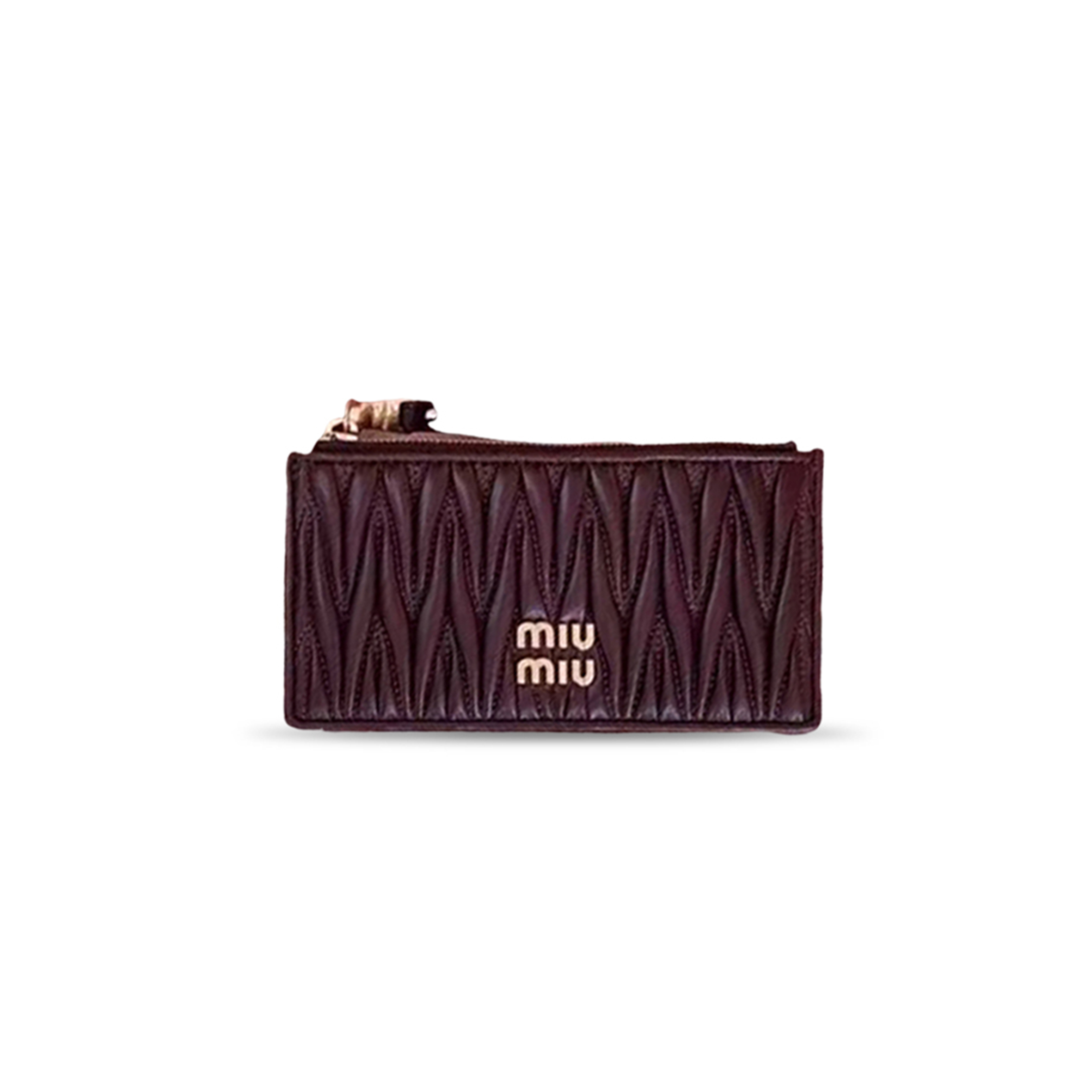 MIU MIU MATELASSÉ ZIPPERED SOLID COLOR LOGO LEATHER WALLET 5MB006 (15*8cm) 